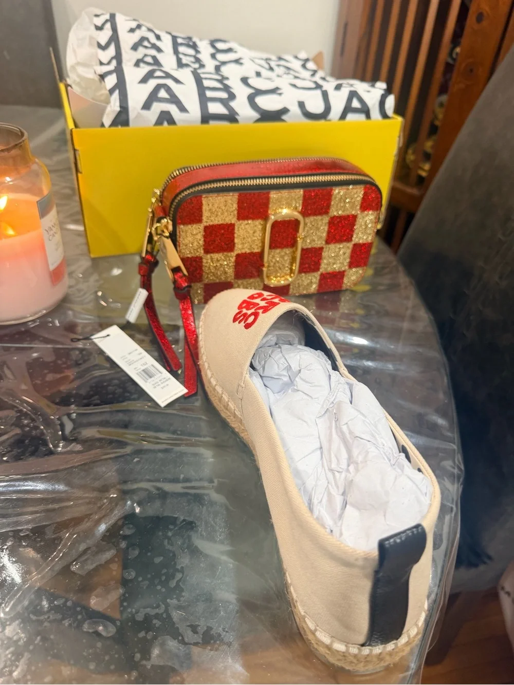 Marc Jacobs Natural Canvas Espadrilles with Red Logo